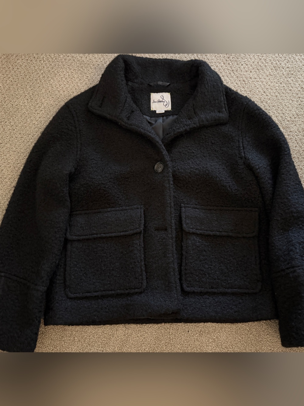 Sam Edelman Black Teddy Bouclé Jacket with Patch Pockets